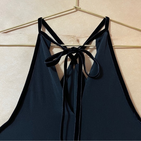 Alexis Silk Halter Neck Keyhole Swing Tank Top Popover Velvet Trim Black Size XS - Picture 8 of 11